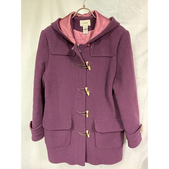 L.L. Bean Womens Wool Blend Toggle Hooded Coat Purple Size Medium - Picture 1 of 9